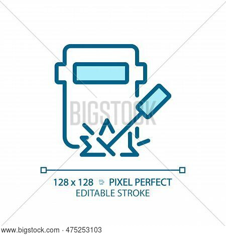 Welding Pixel Perfect Blue Rgb Color Icon. Railway Track Maintenance. Railcar Repair. Manufacturing 