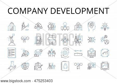 Company Development Line Icons Collection. Business Growth, Corporate Expansion, Enterprise Advancem
