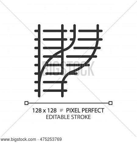 Railroad Switch Pixel Perfect Linear Icon. Rail Turnout. Railway Junction. Train Crossroad. Traffic 