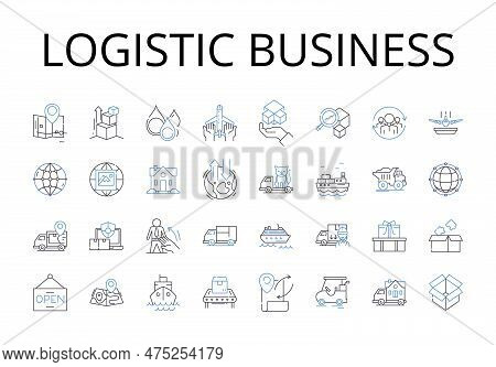 Logistic Business Line Icons Collection. Supply Chain Management, Distribution System, Transportatio