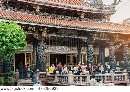Longshan Temple, Chinese Folk Religious Temple In Wanhua District, Taipei City. Landmark And Popular