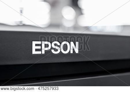 Close-up On The Epson Logo On Branded Products