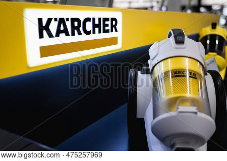 Karcher Logo On A Shelf With Vacuum Cleaners In A Store