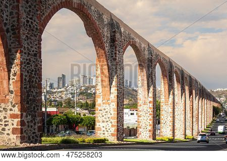 Aqueduct Queretaro Mexico Arquitecture Sky Background Afternoon