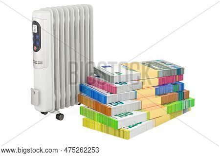 Oil Heater With Euro Packs, 3d Rendering Isolated On White Background