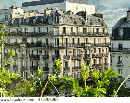 Paris, France - April 12 2023: Classic Haussmann Architectural Style Typical Parisian Residential Bu