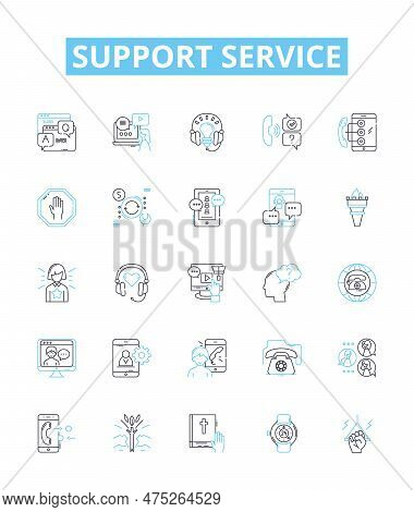 Support Service Vector Line Icons Set. Service, Support, Assistance, Help, Guidance, Backup, Backup-