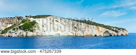 View Of Blue Caves From Ferry (zakynthos, Greece, Cape Skinari ). Panorama.