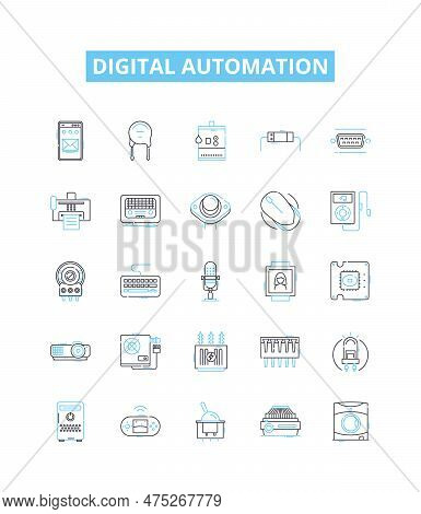 Digital Automation Vector Line Icons Set. Digital, Automation, Robotics, Ai, Machine-learning, Objec