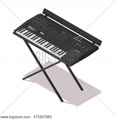 Music Instrument Electric Synthesizer Isolated On White Background. Isometric 3d Element In Vector D