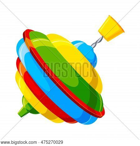 Spinning Top Toy Icon. Colorful Gyroscope Kid Toy With Rainbow Colors. Childhood Educational And Men