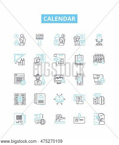Calendar Vector Line Icons Set. Diary, Schedule, Datebook, Timeline, Booklet, Record, Register Illus