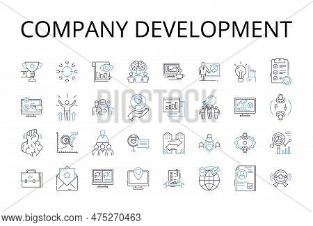Company Development Line Icons Collection. Business Growth, Corporate Expansion, Enterprise Advancem