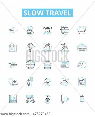 Slow Travel Vector Line Icons Set. Slow, Travel, Sustainable, Ecotourism, Responsible, Community-bas