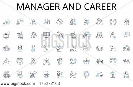Manager And Career Line Icons Collection. Statistics, Analysis, Figures, Quantitative, Digits, Metri