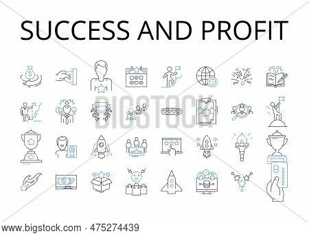Success And Profit Line Icons Collection. Achievement, Gain, Prosperity, Accomplishment, Benefit, Bo