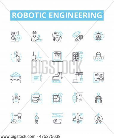 Robotic Engineering Vector Line Icons Set. Robotics, Engineering, Automation, Machines, Programming,