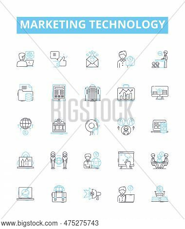 Marketing Technology Vector Line Icons Set. Marketing, Technology, Digital, Platforms, Analytics, Au