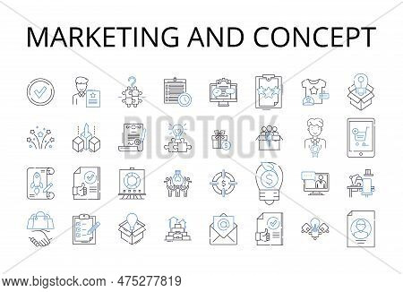 Marketing And Concept Line Icons Collection. Salesmanship And Approach, Promotion And Tactic, Advert