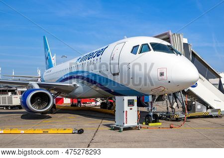 Interjet Sukhoi Ssj100 Superjet Passenger Plane On Display At The Paris Air Show. France - June 22, 