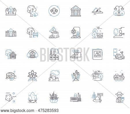Seascapes Line Icons Collection. Ocean, Waves, Beach, Seagulls, Sand, Tide, Coastline Vector And Lin