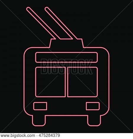 Neon Trolleybus Electric City Transportation Urban Public Transport Trolley Bus Red Color Vector Ill