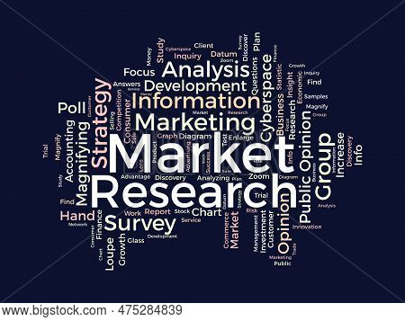 Word Cloud Background Concept For Market Research. Business Strategy Analysis For Development Financ