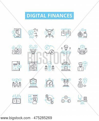 Digital Finances Vector Line Icons Set. Digital, Finances, Banking, Payments, Online, Accounts, Debi