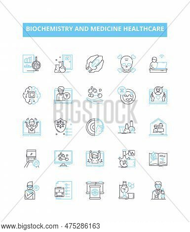 Biochemistry And Medicine Healthcare Vector Line Icons Set. Biochemistry, Metabolism, Enzymes, Hormo