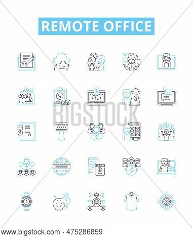 Remote Office Vector Line Icons Set. Remote, Office, Teleworking, Telecommuting, Home-based, Distrib
