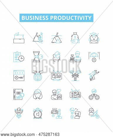 Business Productivity Vector Line Icons Set. Strategy, Efficiency, Automation, Processes, Management