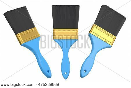 Set Of Paint Bristle Brushes For Repair Work And Construction On White.