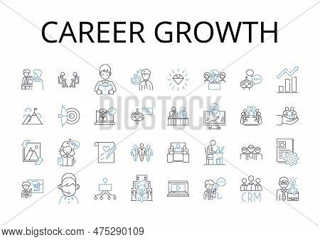 Career Growth Line Icons Collection. Professional Development, Personal Success, Job Advancement, Em