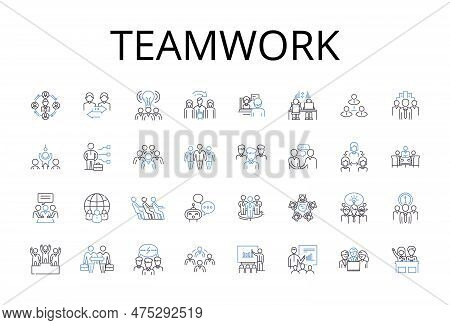 Teamwork Line Icons Collection. Collaboration, Partnership, Alliance, Cooperation, Synergy, Unity, H