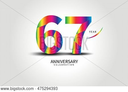 67 Year Anniversary Celebration Logo Colorful Vector, 67 Number Design, 67th Birthday Logo, Logotype