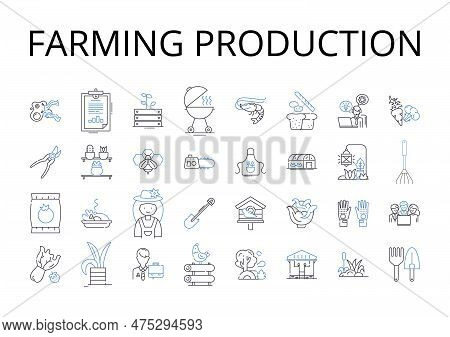 Farming Production Line Icons Collection. Manufacturing Industry, Construction Development, Trading 