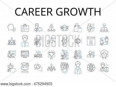 Career Growth Line Icons Collection. Professional Development, Personal Success, Job Advancement, Em