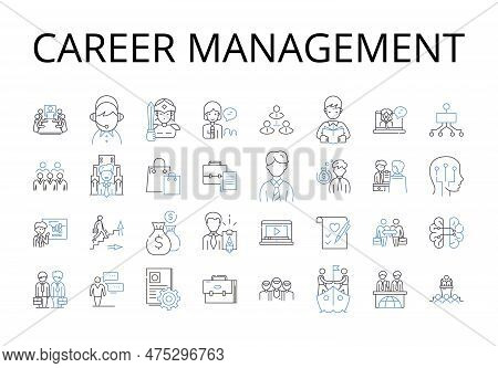 Career Management Line Icons Collection. Job Development, Work Progress, Employment Strategy, Profes