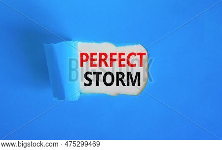 Perfect Storm Symbol. Concept Words Perfect Storm On Beautiful White Paper. Beautiful Blue Table Blu