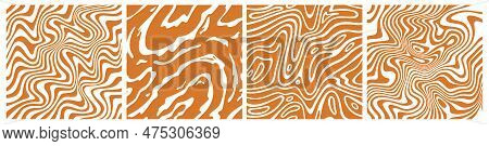Wavy Caramel Pattern Set. Swirl And Splashing Toffee Background. Vector Illustration Of Liquid Choco