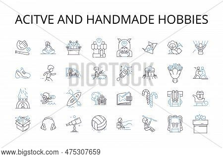 Acitve And Handmade Hobbies Line Icons Collection. Engaged, Occupied, Involved, Busy, Productive, Wo