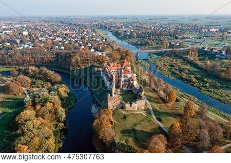 Bauska Medieval Castle Complex From Above,bauska, Latvia