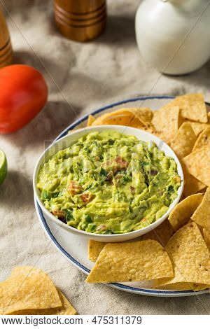 Homemade Avocado Guacamole And Tortilla Chips