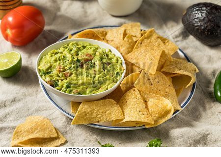 Homemade Avocado Guacamole And Tortilla Chips