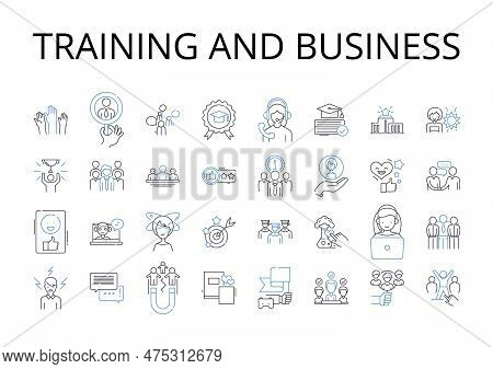 Training And Business Line Icons Collection. Learning And Commerce, Instruction And Industry, Educat