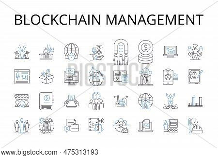 Blockchain Management Line Icons Collection. Cryptocurrency Investment, Cybersecurity Protection, Da