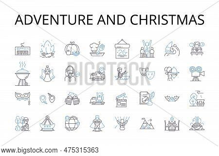 Adventure And Christmas Line Icons Collection. Dventure, Thrill, Excitement, Risk, Dare, Expedition,