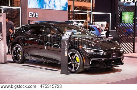 Toronto, Canada - 02 25 2023: Aurora Black Pearl Kia Ev6 Gt High-performance Battery Electric Compac