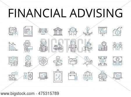 Financial Advising Line Icons Collection. Wealth Management, Investment Consulting, Fiscal Counselin