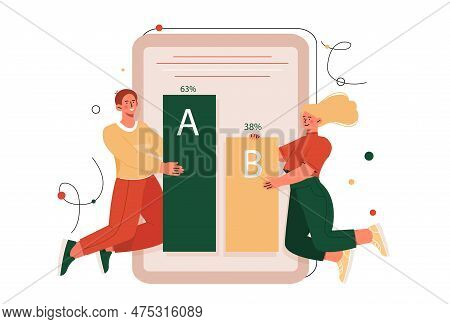 People With Rating. Man And Woman With Statistics Columns. Infographics And Data Visualization. A An
